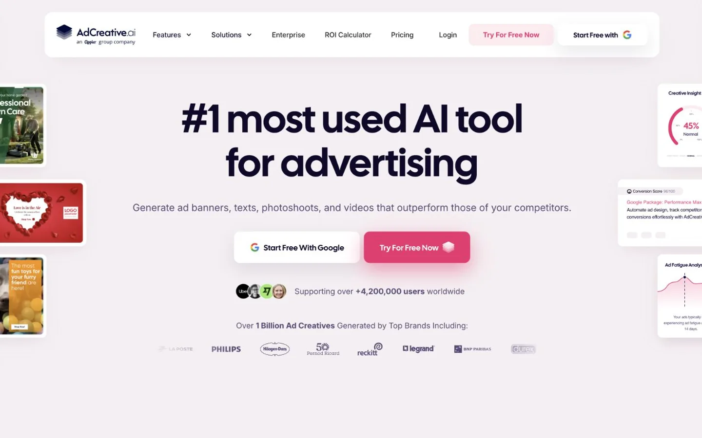 AdCreative.ai homepage, October 2026