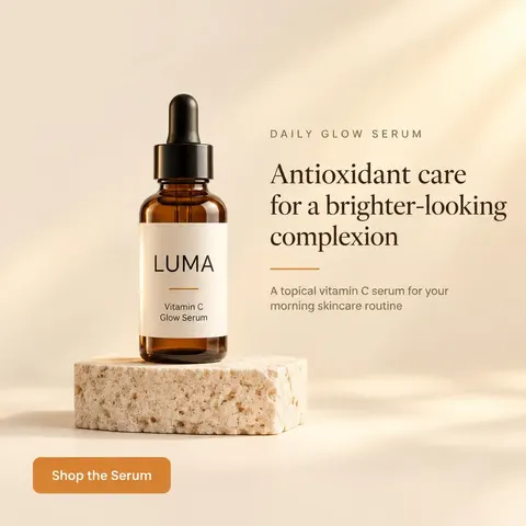 Ad 9 of 15 for a vitamin C serum, from one Fast batch in AdMakeAI's Ad Set Studio