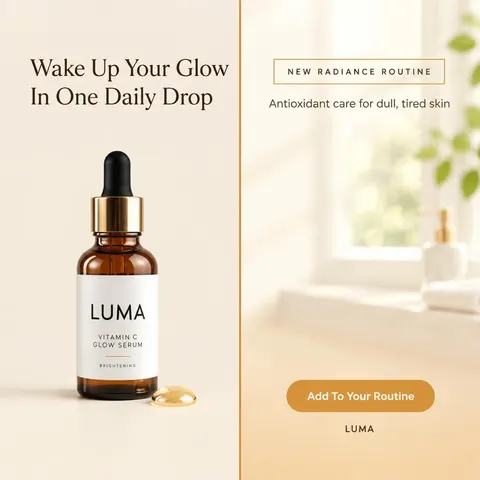 Ad 12 of 15 for a vitamin C serum, from one Fast batch in AdMakeAI's Ad Set Studio