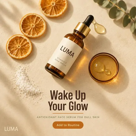 Ad 14 of 15 for a vitamin C serum, from one Fast batch in AdMakeAI's Ad Set Studio
