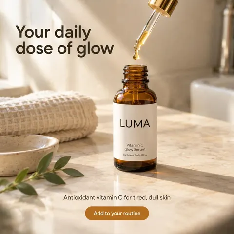 Ad 15 of 15 for a vitamin C serum, from one Fast batch in AdMakeAI's Ad Set Studio