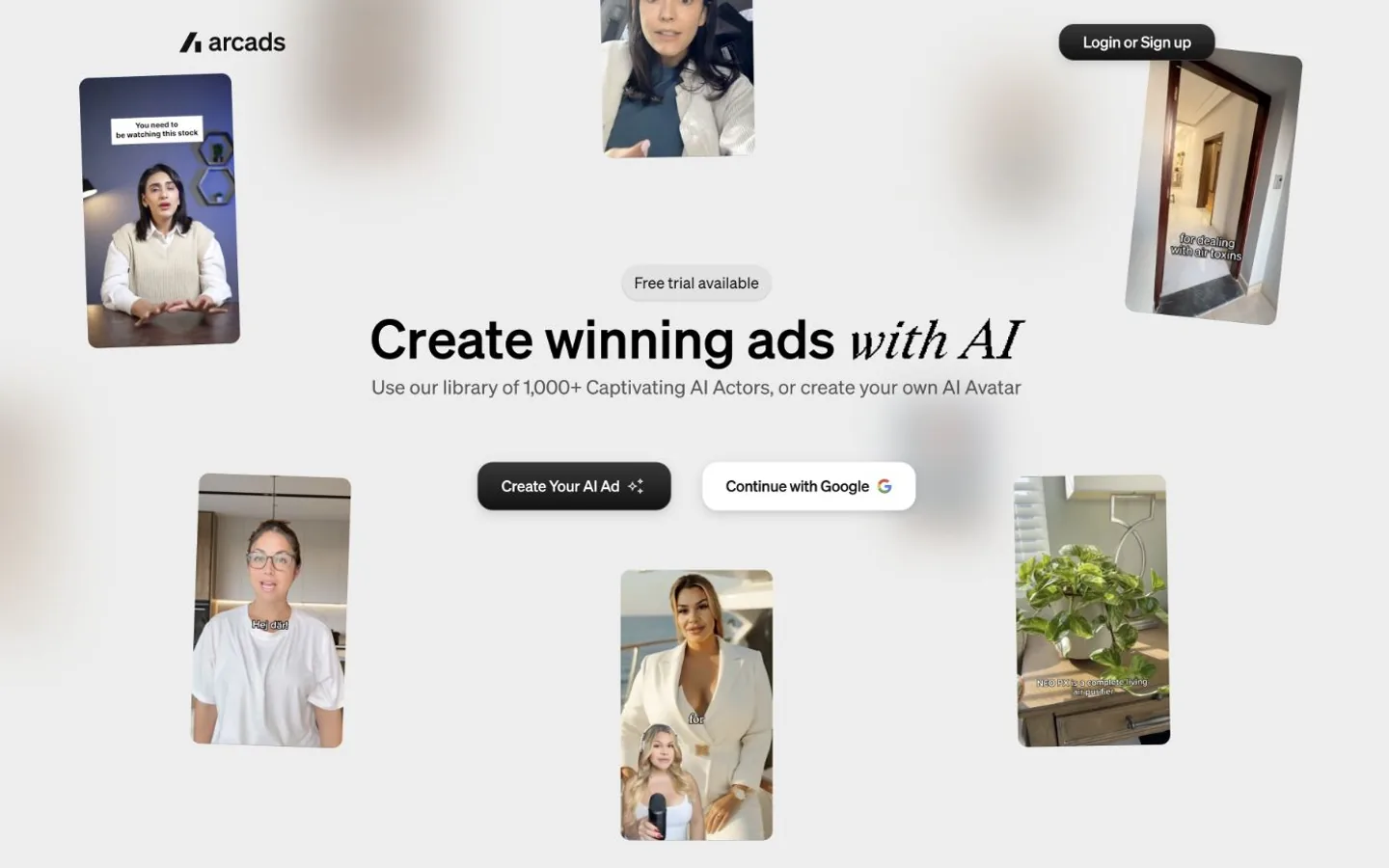 Arcads homepage, October 2026