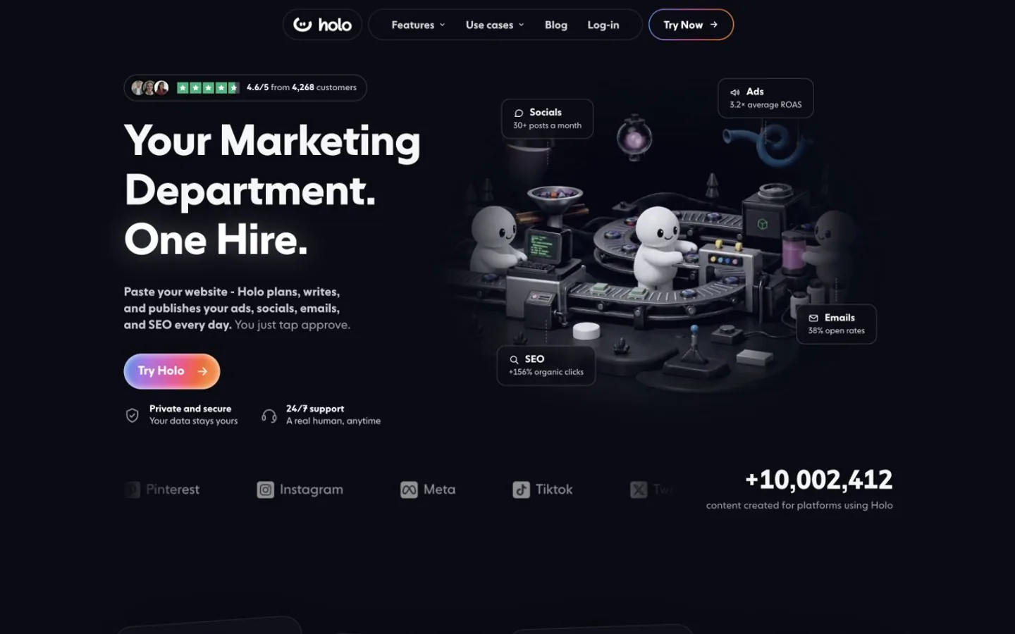 Holo AI homepage, October 2026