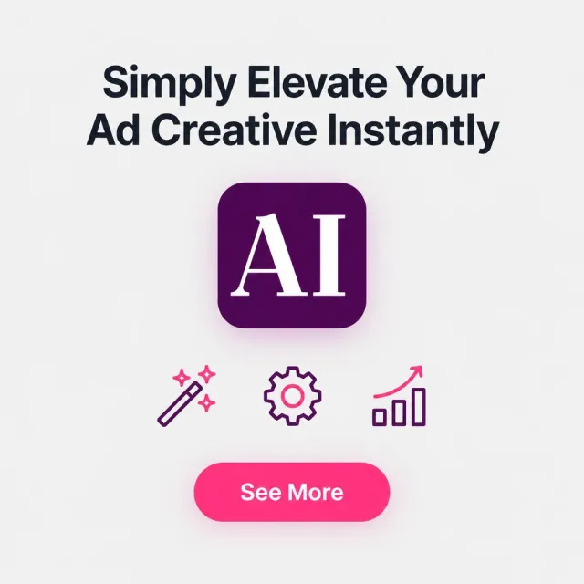 Ad: Simply Elevate Your Ad Creative Instantly, app icon with three feature icons, See More button