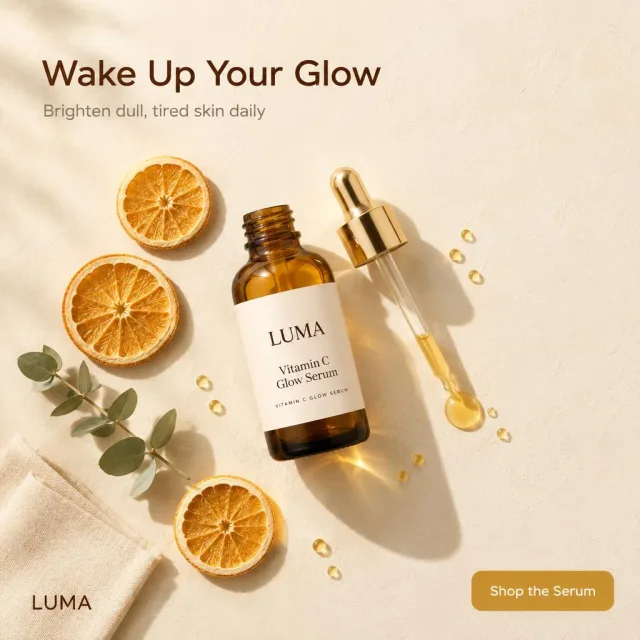 LUMA vitamin C serum ad: "Wake up your glow"