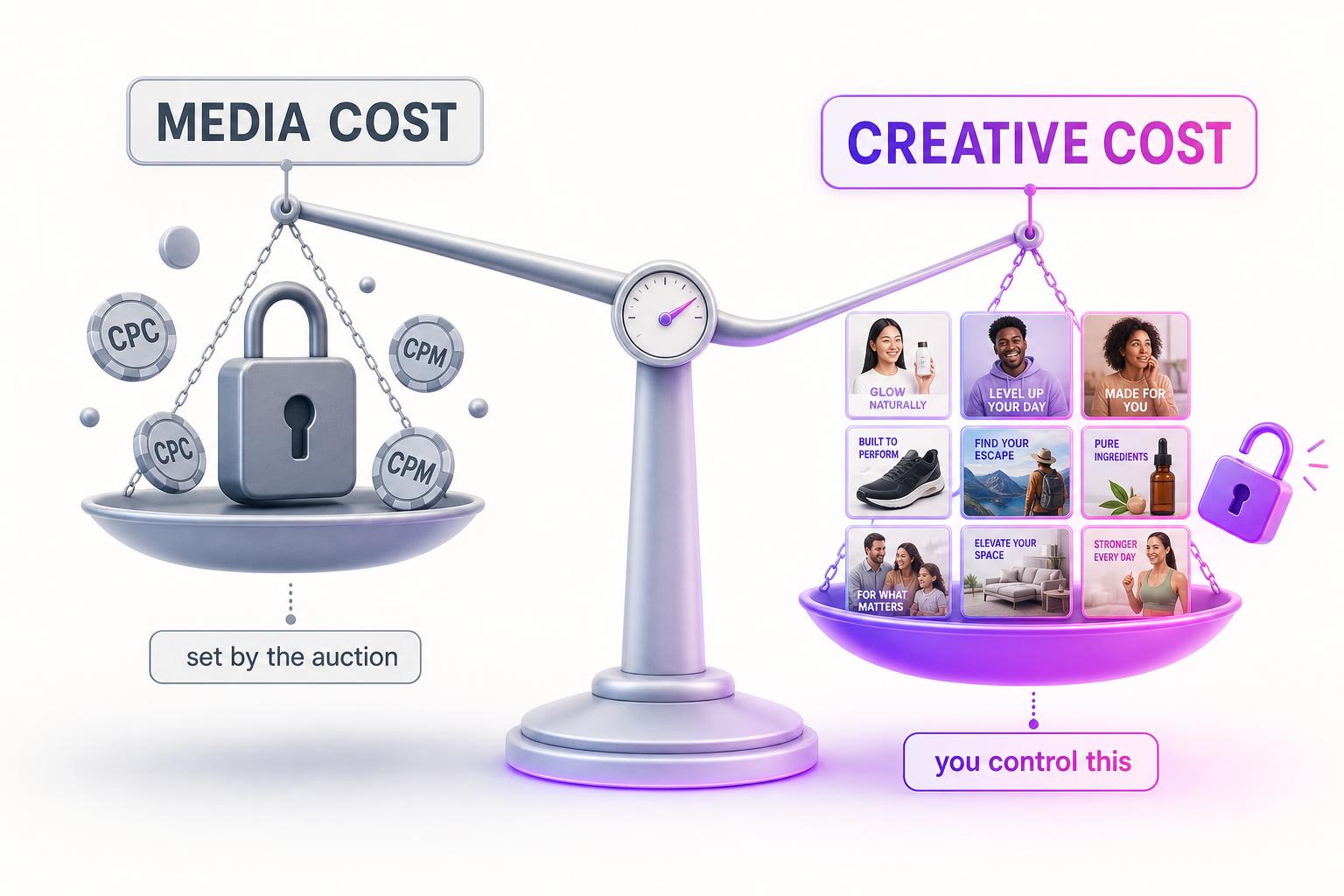 The two costs of Facebook advertising: uncontrollable media cost in the auction versus controllable creative production cost
