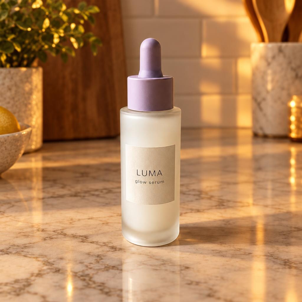 ChatGPT: the LUMA glow serum bottle