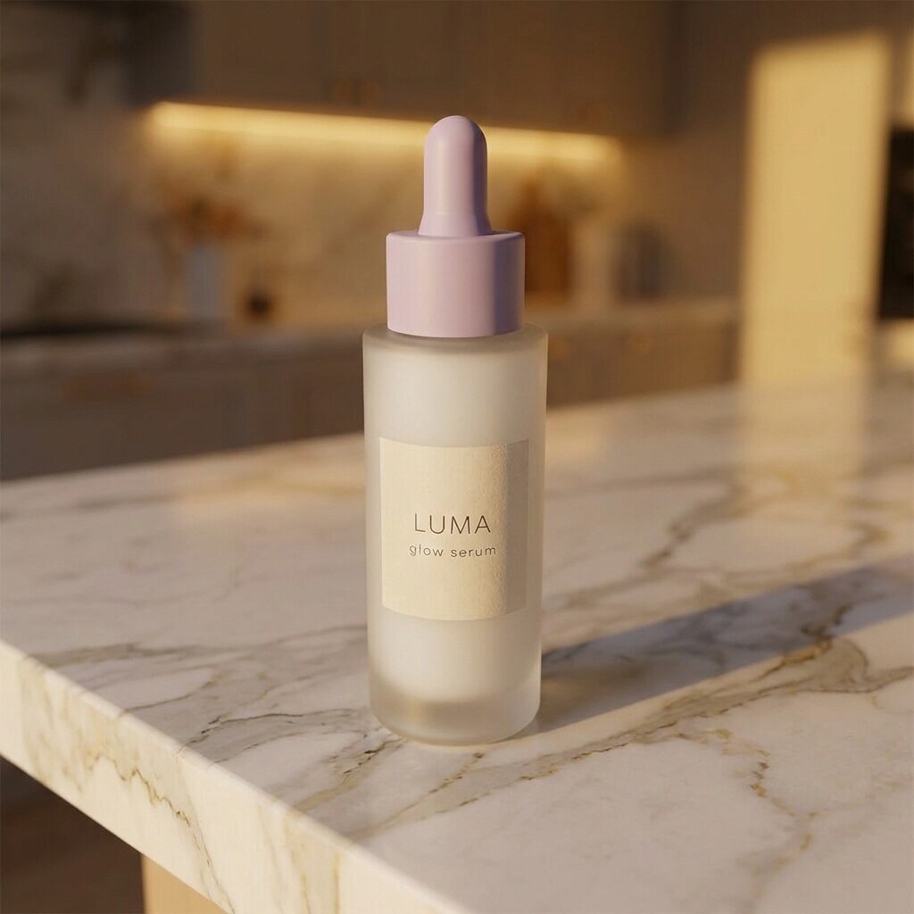Gemini (Pro model): the LUMA glow serum bottle