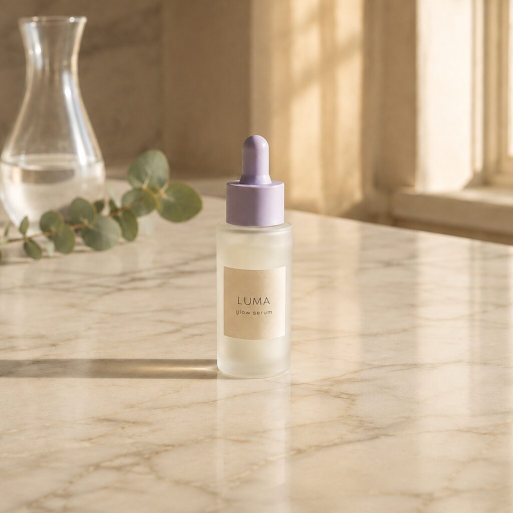 Marble counter: the LUMA glow serum bottle
