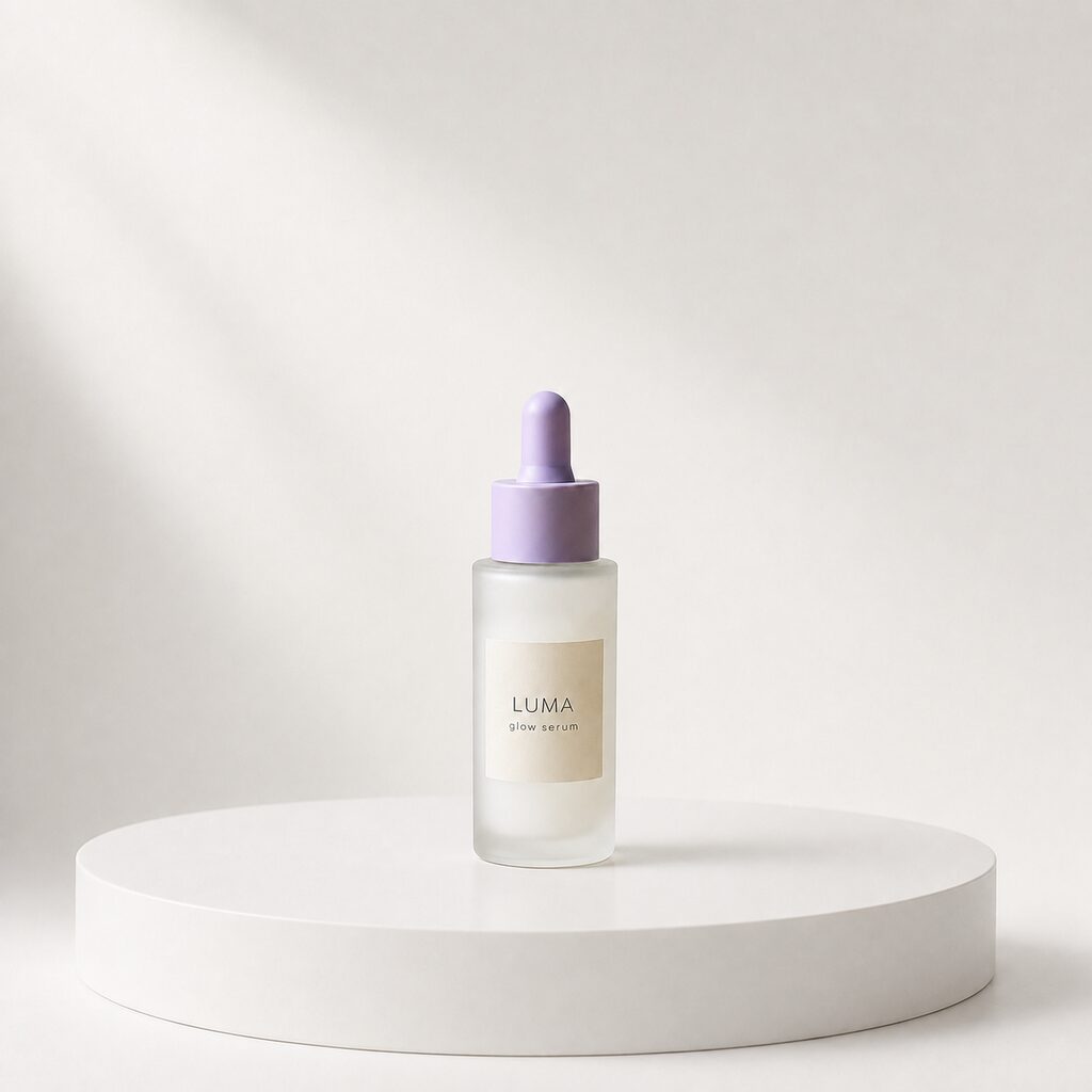 Studio podium: the LUMA glow serum bottle