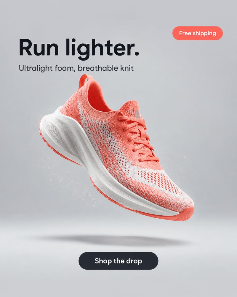 AdMakeAI sneaker ad: Run lighter